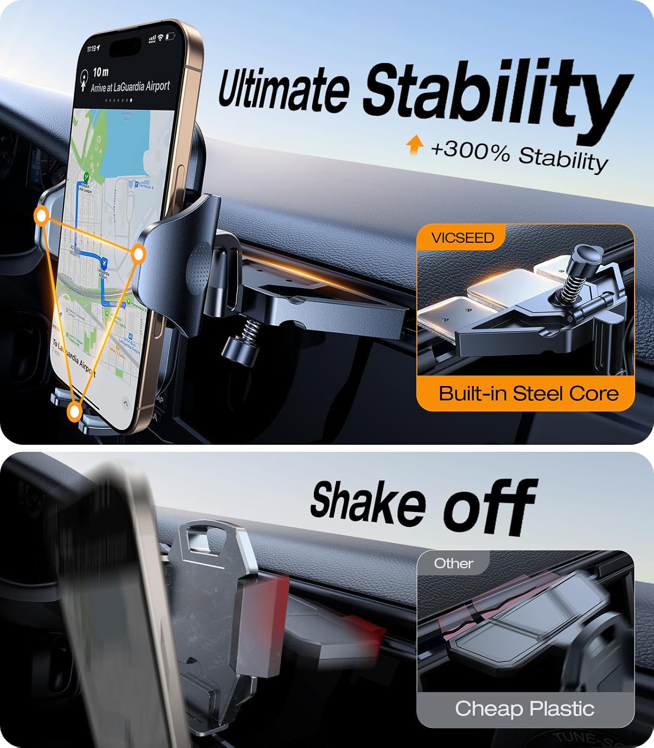 VICSEED Military-Grade Sturdy Car Phone Holder Mount, Upgraded Anti Shake Metal CD Slot & Air Vent Thick Case Friendly Phone Mount for Car Fit for iPhone 17 16 15 Samsung All Phones - Image 3