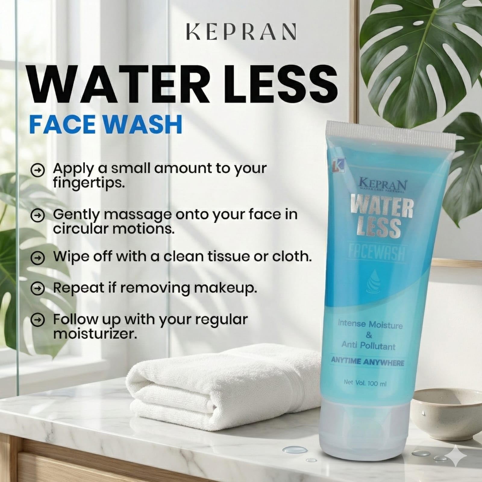 Water-Free Gel Cleanser Kepran Waterless Face Wash – Water-Free Gel Cleanser with Alteromonas, Lecithin & Pollution Defense, Alcohol-Free & Vegan (100 g) 2