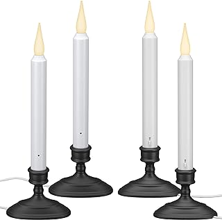 612 Vermont LED Electric Window Candles with Sensor Dusk to Dawn, Warm White Flicker Flame or Steady On, USB Low Voltage Adapter (4, Antique Bronze)