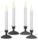 612 Vermont LED Electric Window Candles with Sensor Dusk to Dawn, Warm White Flicker Flame or Steady On, USB Low Voltage Adapter (4, Antique Bronze)