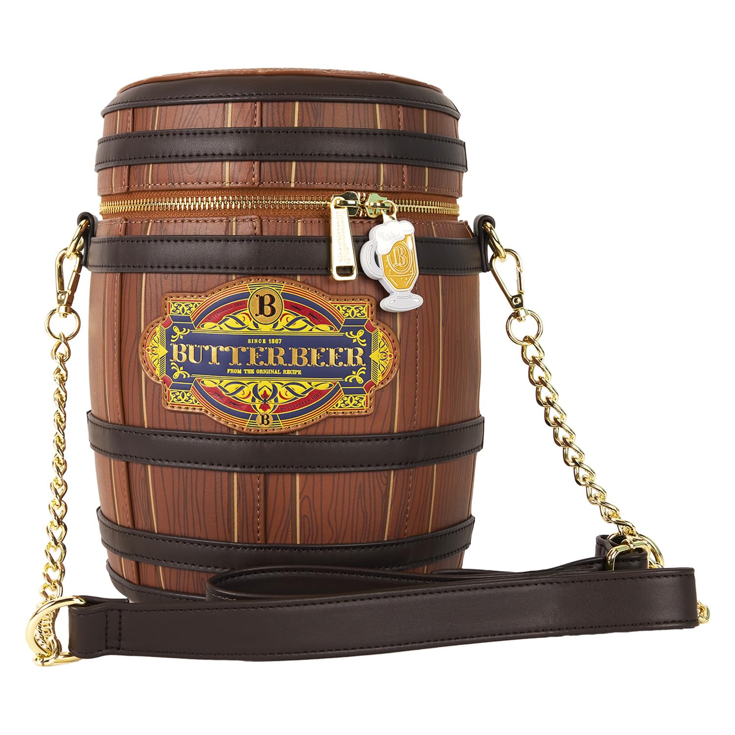 **NEW** Loungefly Harry Potter Butterbeer Barrel Bag with Gold Chain Harry Potter Butterbeer Barrel Scented Figural Crossbody Bag main image 2