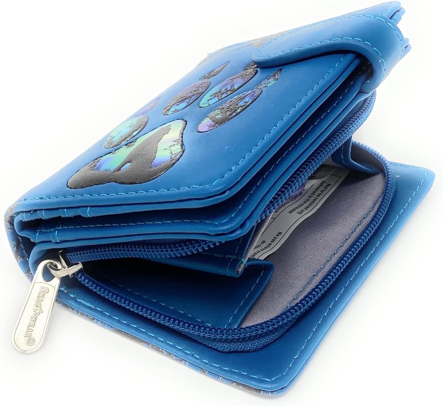 Shag Wear Wolf Paw Small Animal Wallet for Women and Teen Girls Vegan Faux Leather 4.5" Blue