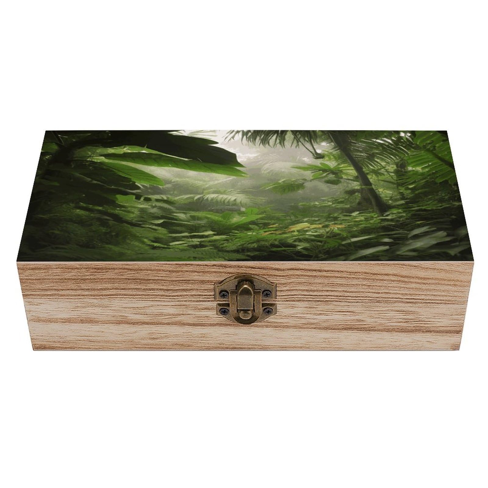 VstaDank Tropical Rainforest Jungle Scene Wooden Keepsake Box with Hinged Lid Solid Wood Gift Boxes Beautifully Keepsake Box Jewellery Organiser Retro Memory Treasure Case with Lids Decorative Boxes