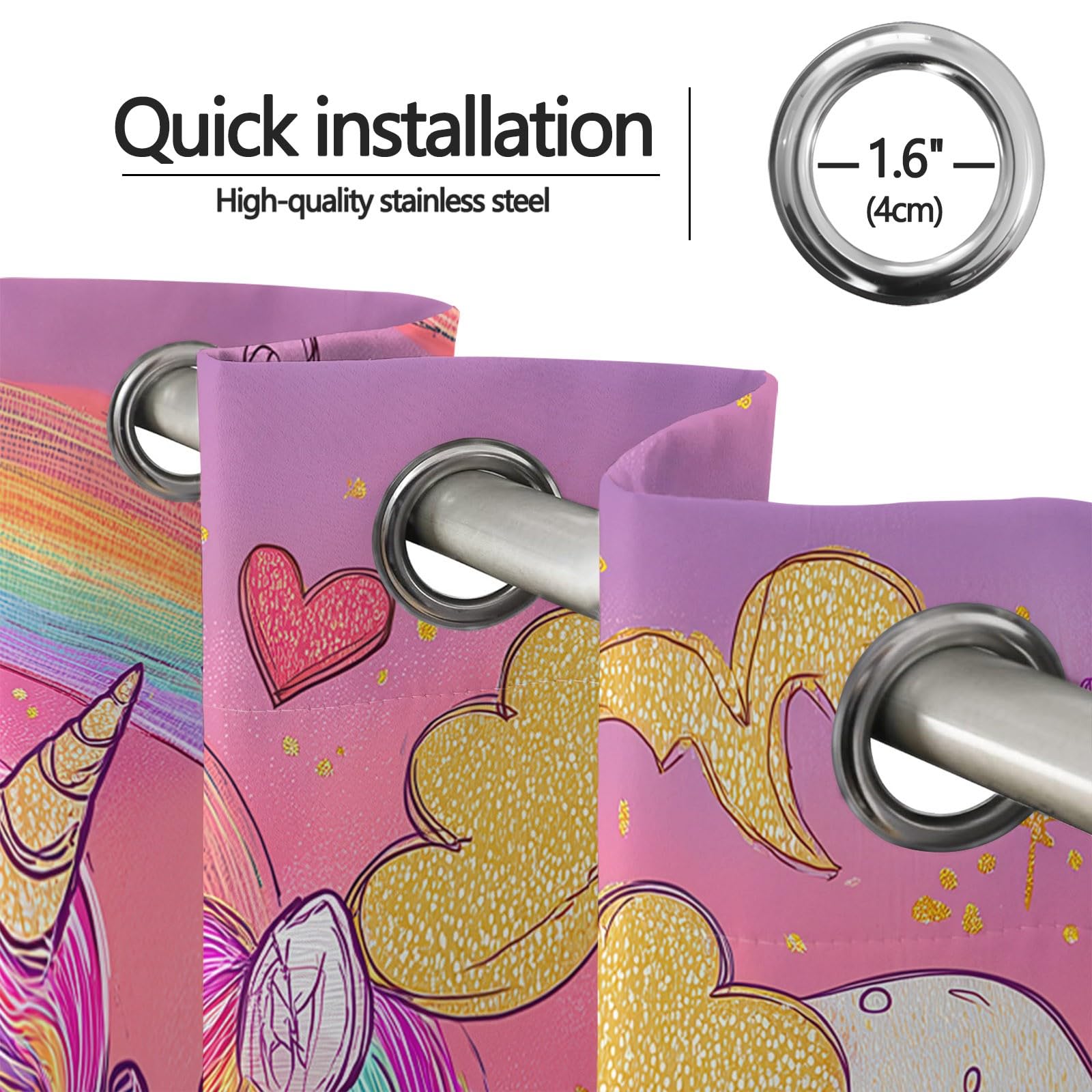 Générique Rideaux Licorne Style Aquarelle pour Chambre d'enfant, Lot de 2 Panneaux 70L X 180H cm - Rideaux Thermiques et Anti-Bruit à Oeillets pour Chambre et Salon Rose