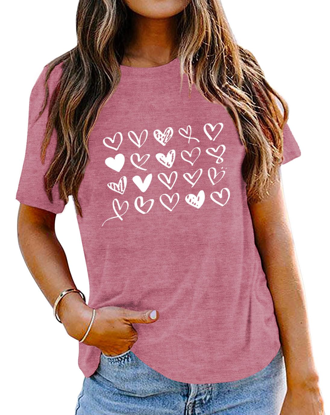 Camicie per San Valentino da donna, maglietta grafica stampata con cuore innamorato di San Valentino carino ragazze casual top