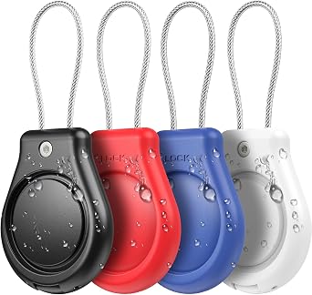 Inesore IPX8 Waterproof for AirTag Keychain Holder case with Wire Cable,Ultra Durable Anti-Lost Lock Keychain Holder for Luggage,Dog,Key,Black+Blue+red+White