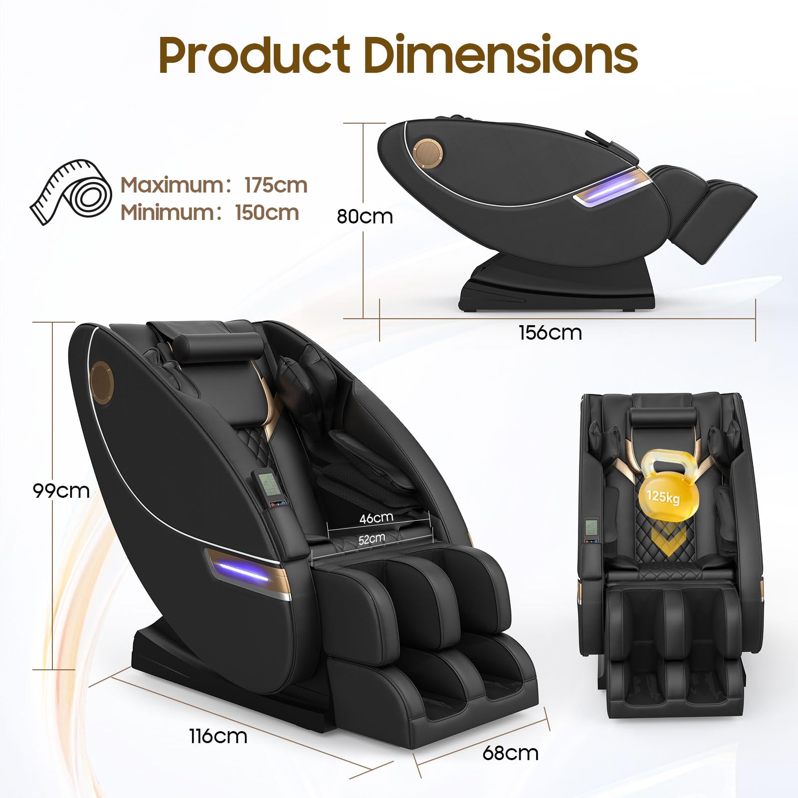 Sillón de Masaje de Cuerpo Completo,con 14 Puntos de Masaje y 8 airbags, calefacción Lumbar y para Las piernas, Masaje con Rodillos para los pies, Altavoz Bluetooth, sillones de Masaje eléct