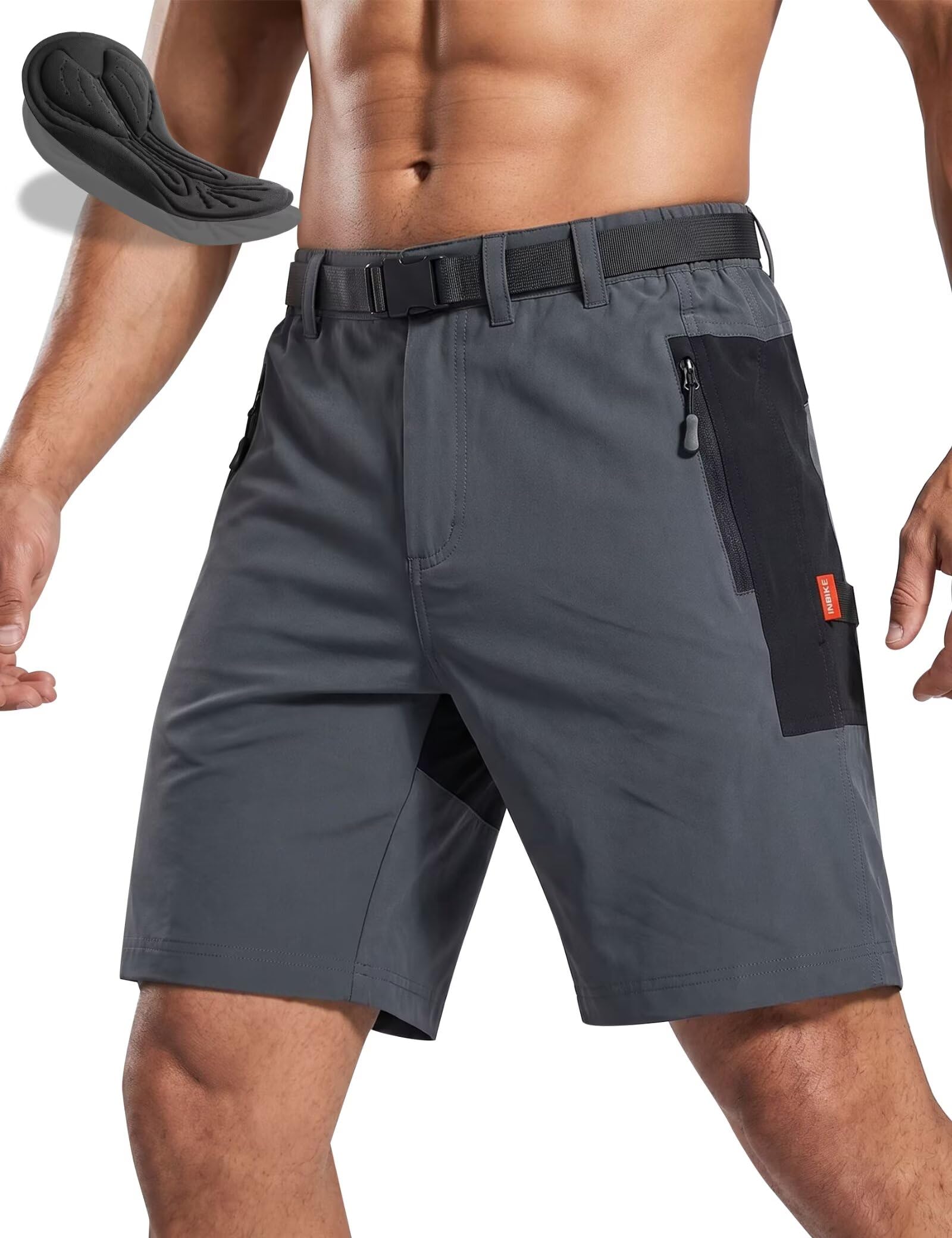 INBIKE Men's Mountain Bike Shorts Durable Stretch Padded Cargo Shorts
