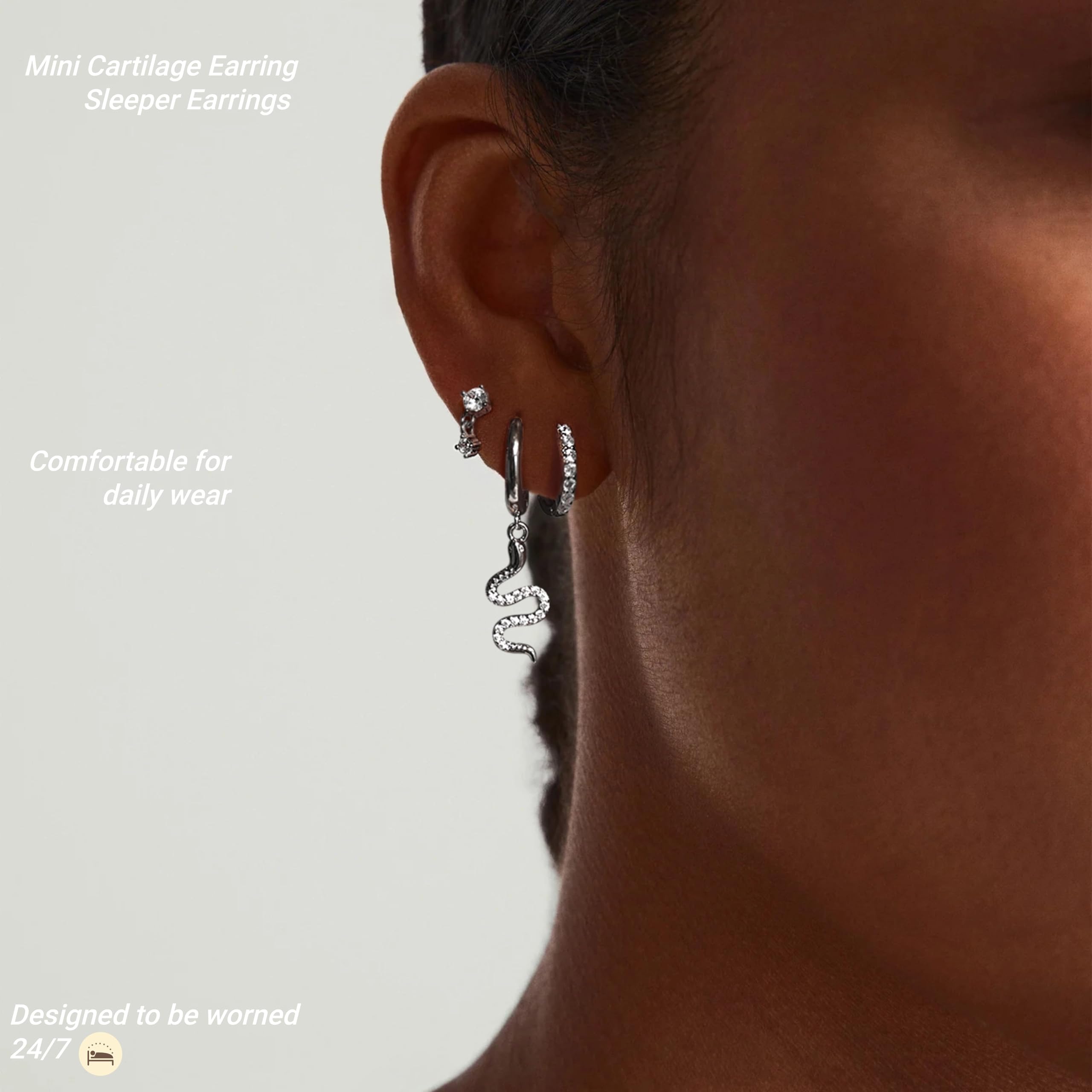 MACACHII Orecchini Donna Argento 925 Placcati Oro 14K - Orecchini a Lobo, Cerchio, Helix - Anallergici, Idee Regalo Gioielli per Piercing Multipli（Set 3 Paia）