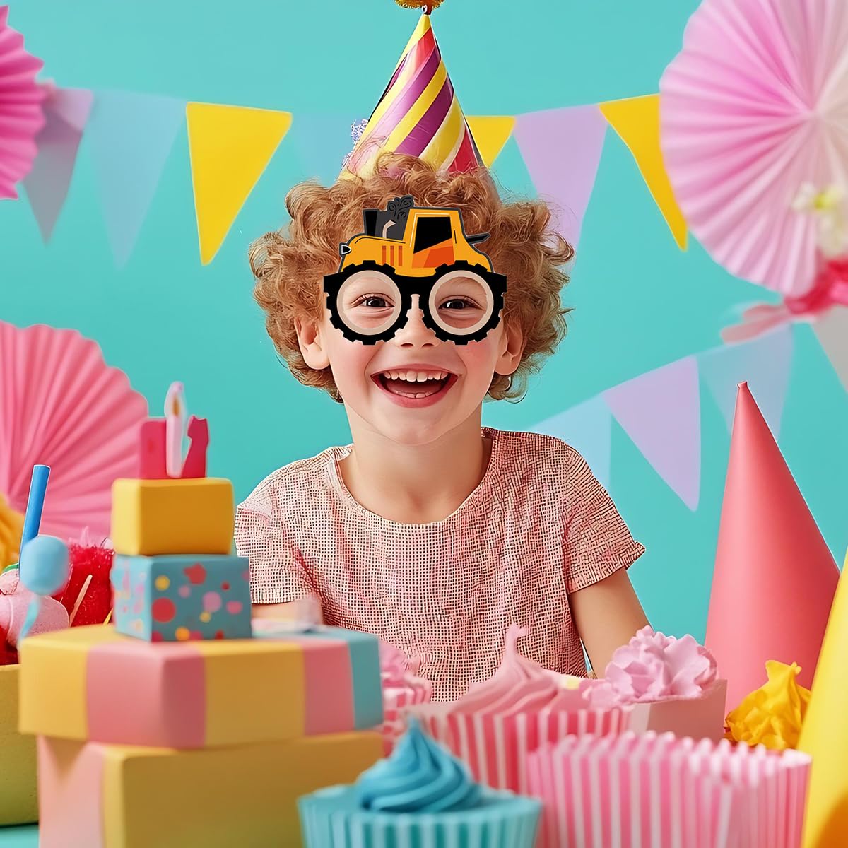 ZCPingNiao 12PCS Party Paper Glasses, Vehicle Theme Masks, Construction Vehicle Theme Party Paper Glasses - Image 3