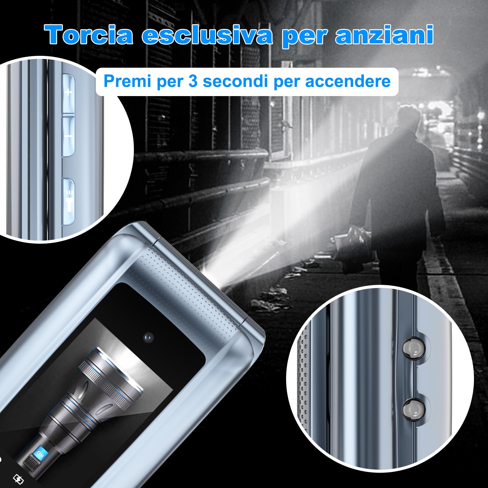 CHAKEYAKE 4G Telefono per Anziani, Cellulare per Anziani senza Contratto, Annuncio Vocale dei Tasti, Tasti grandi,Volume Elevato,Tasto SOS, Doppia SIM, Doppio Display 2,4 + 1,77", Grigio