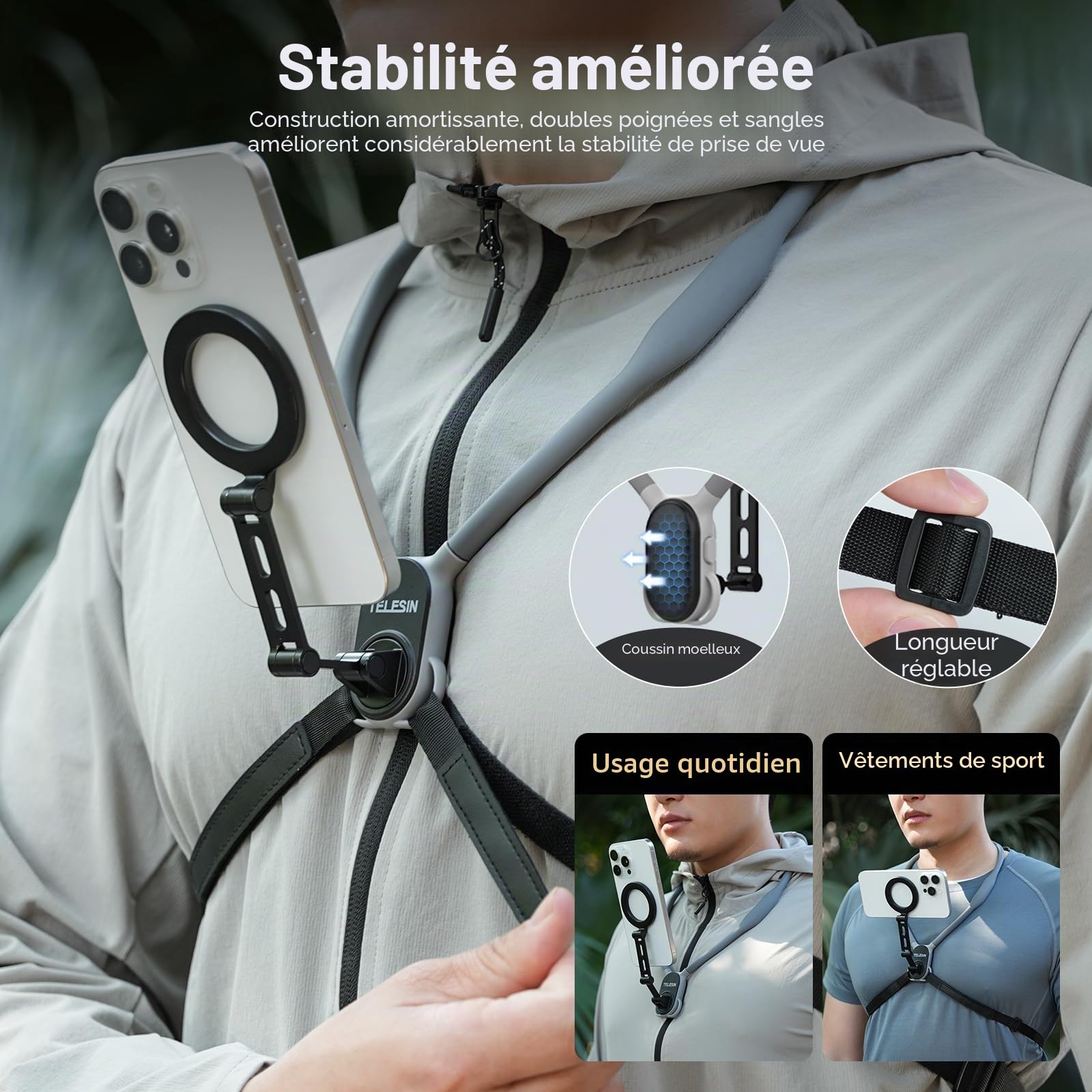 TELESIN Max Support Magnétique étendu pour TéLéPhone, Support de TéLéphone