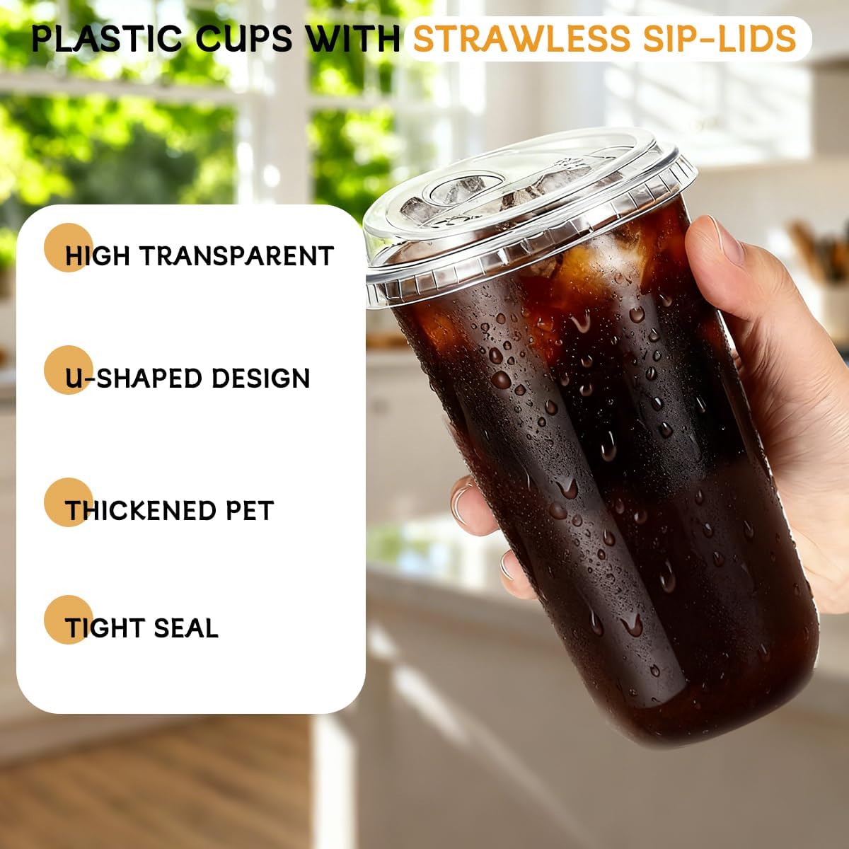 Clear Plastic Cups with Lids, 18 oz, 50 Pack Disposable Beverage Containers for Iced Coffee, Smoothie, Milkshake, Cold Drinks, Party Catering