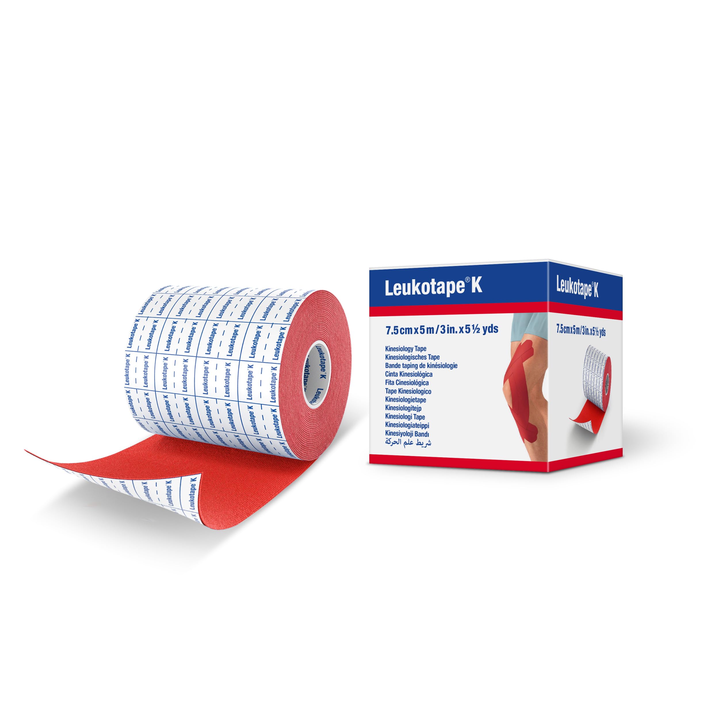 Leukotape K Kinesiology Tape for Muscle Support and Pain Relief, 7.5cm x 5m, Red, 1 Roll