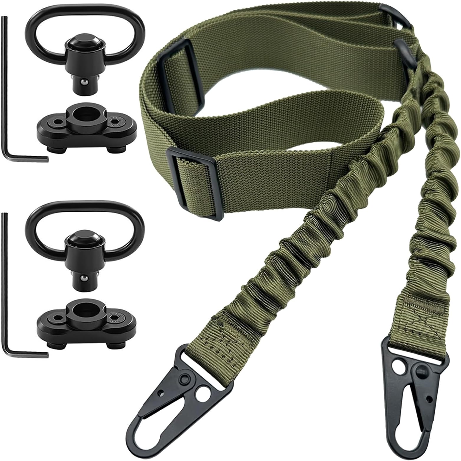 2 Point Rifle Sling with HK Hook and 2 Mlok QD Mounts, Gun Sling and ar Strap Length Adjustable with Elastic Bungee, Wrench for Outdoor Activities and Hunting