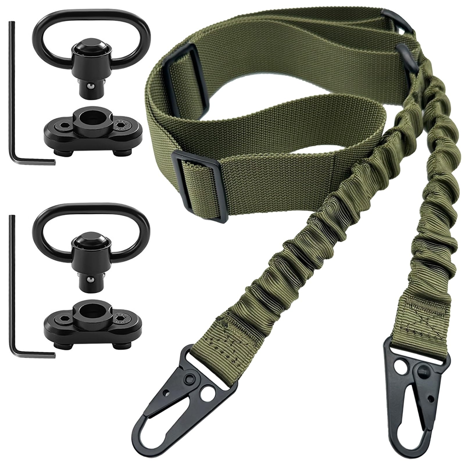 2 Point Rifle Sling with HK Hook and 2 Mlok QD Mounts, Gun Sling and ar Strap Length Adjustable with Elastic Bungee, Wrench for Outdoor Activities and Hunting