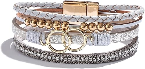 Long tiantian Heart Leather Bracelets for Women Boho Western Jewelry for Women Cowboy Vintage Jewelry PinkRed Wrap Cuff Bracelets Valentines Day