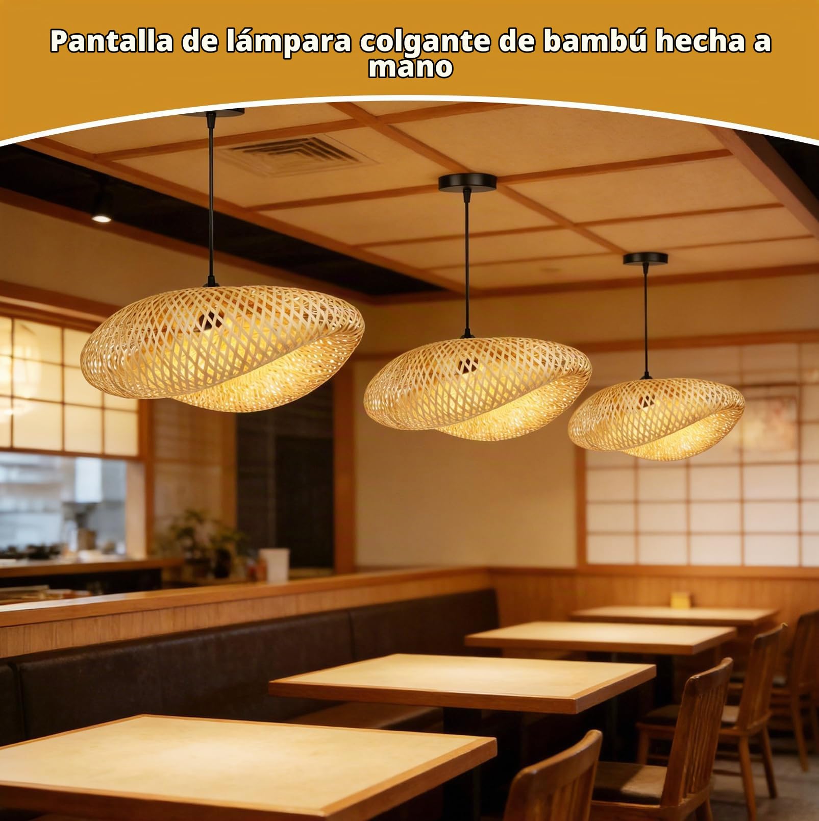 JAOGAUS Lámpara colgante de bambú, 60 cm de diámetro, bombilla no incluida | pantalla de ratán elaborada artesanalmente con casquillo E27 para dormitorio y salón