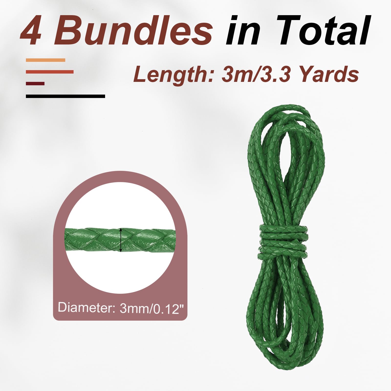 Corde Cuir Tressé 3,3 Verges 4 Mm Dia Pour Collier Perlage Blanc