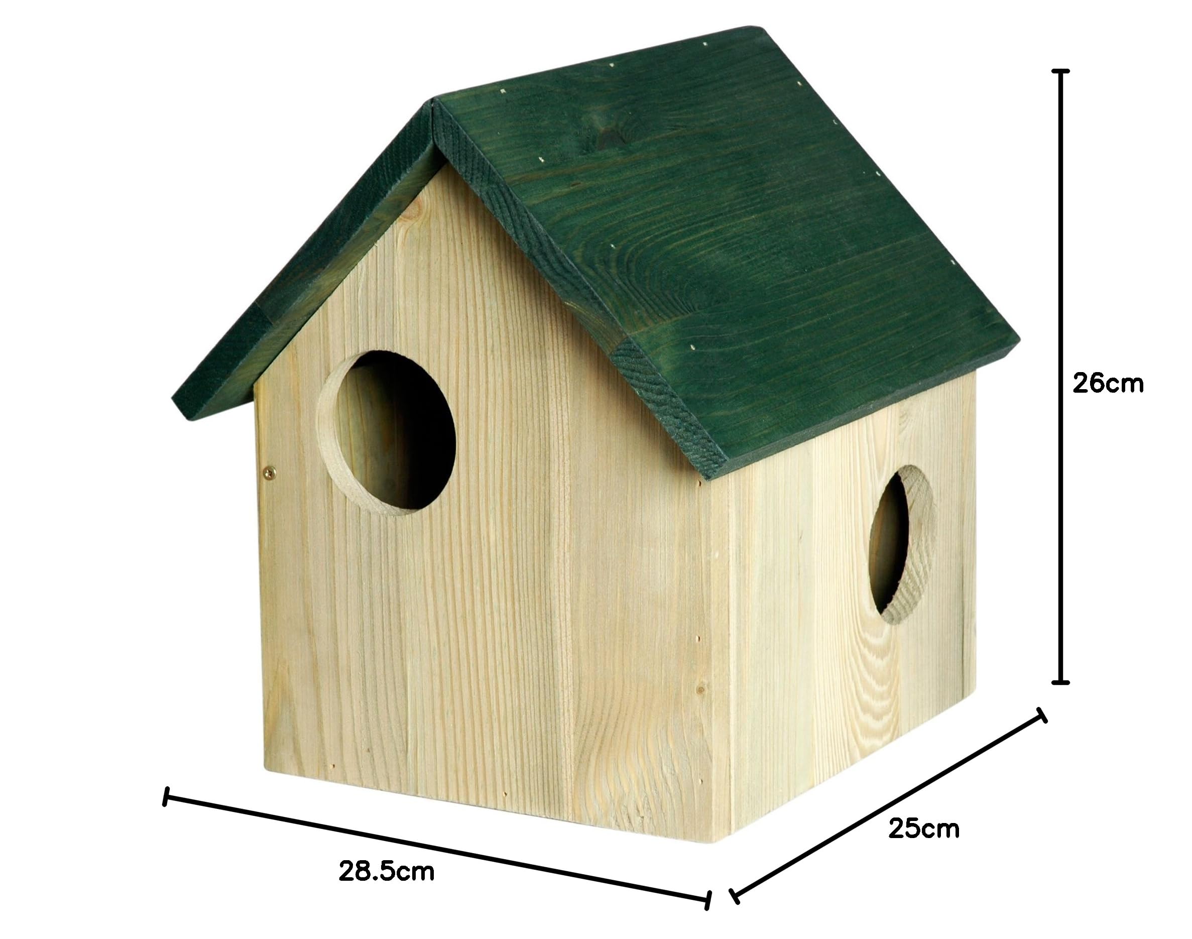 dobar® 22221 Eichhörnchenkobel - Eichhörnchenhaus aus Massivholz - Futterhaus für Eichhörnchen - Eichhhörnchen Schlafhaus mit 3 Eingängen - 25 x 26 x 28,5 cm - Grün