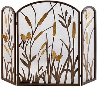 Fireplace Cover Fireplace Screen With Gauze Spark Screen Handmade Butterfly Cattail Pattern Decoration Mantelpiece Hollow Partition Fire Screen Fireplace Tools