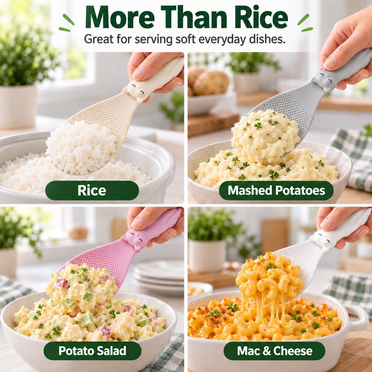 Cat Rice Scoop, Self-Standing Rice Paddle, Made in Korea (White)
