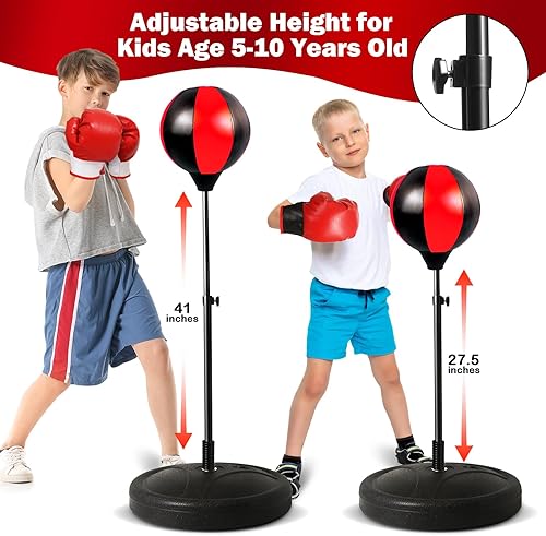 Miniatura 3 de Saco de boxeo para niños de 8 a 12 años, paquete de 2 guantes de boxeo para niños de 3 a 8 años, saco de boxeo para niños con soporte de altura