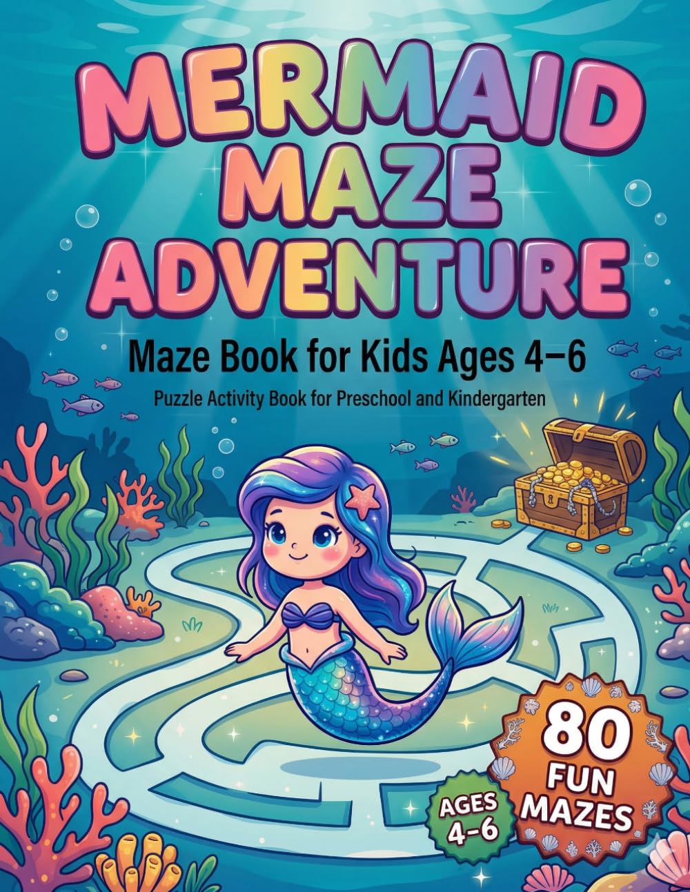 BrightMinds Mermaid Maze Book for Kids Ages 4–6: 80 Fun and Easy Mazes for Early Learning and Brain Development: Preschool Activity Workbook with ... Skill Practice (BrightMinds Maze Adventures)
