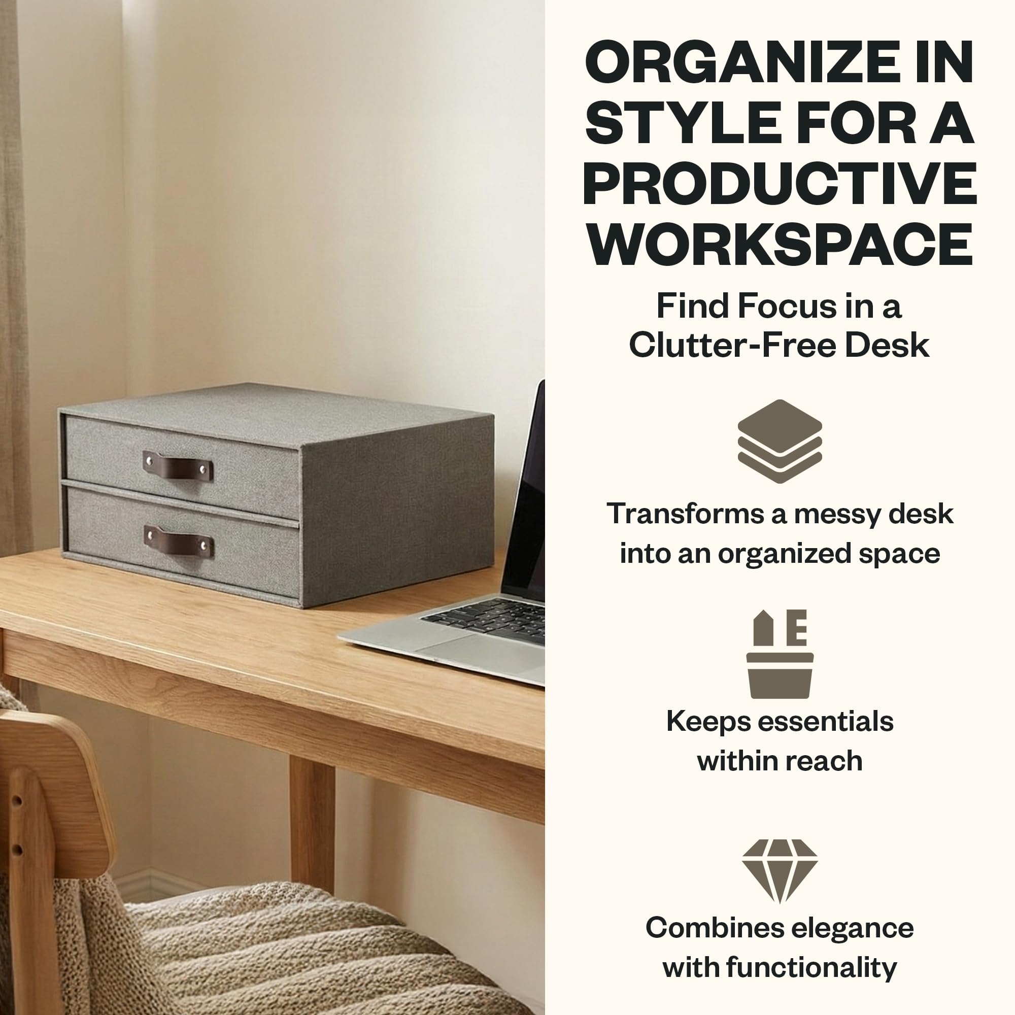 Bigso Birger 2-Drawer Canvas Fiberboard Easy Pull Handle Document Letter Box Desktop Drawers for Loose Papers and Documents — view 4