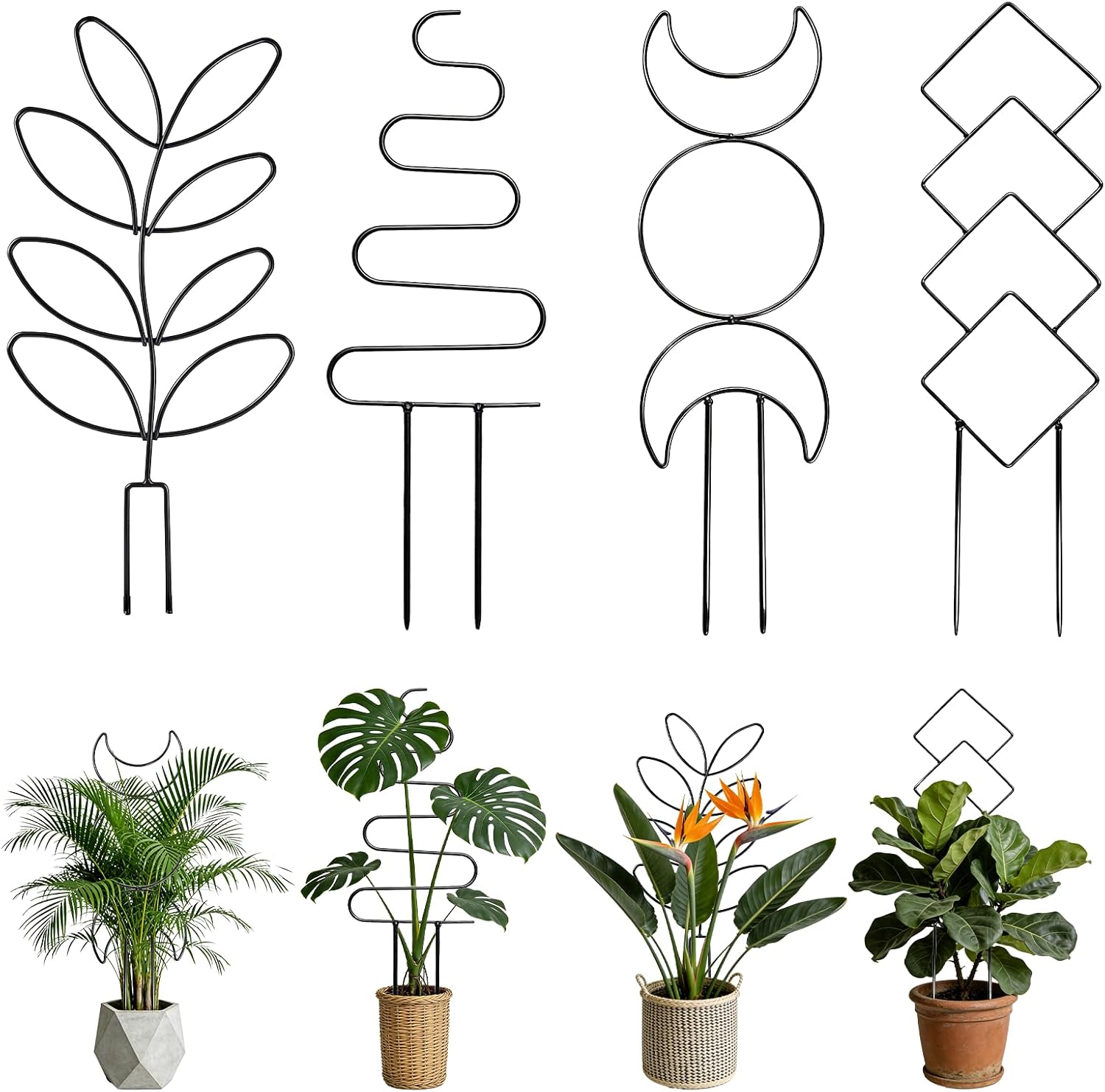 4 Pack Plant Trellis for Climbing Plants Indoor Outdoor, Garden Trellis for Potted Plants, Metal Climbing Plant Support for Houseplant