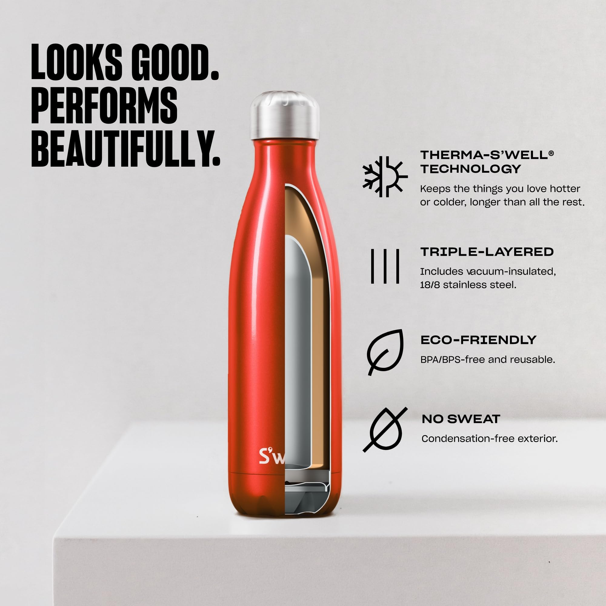 S'well Original Water Bottle, Ocean Marble, 500 ml, Vacuum-Insulated Keeps Drinks Cold and Hot - Image 3