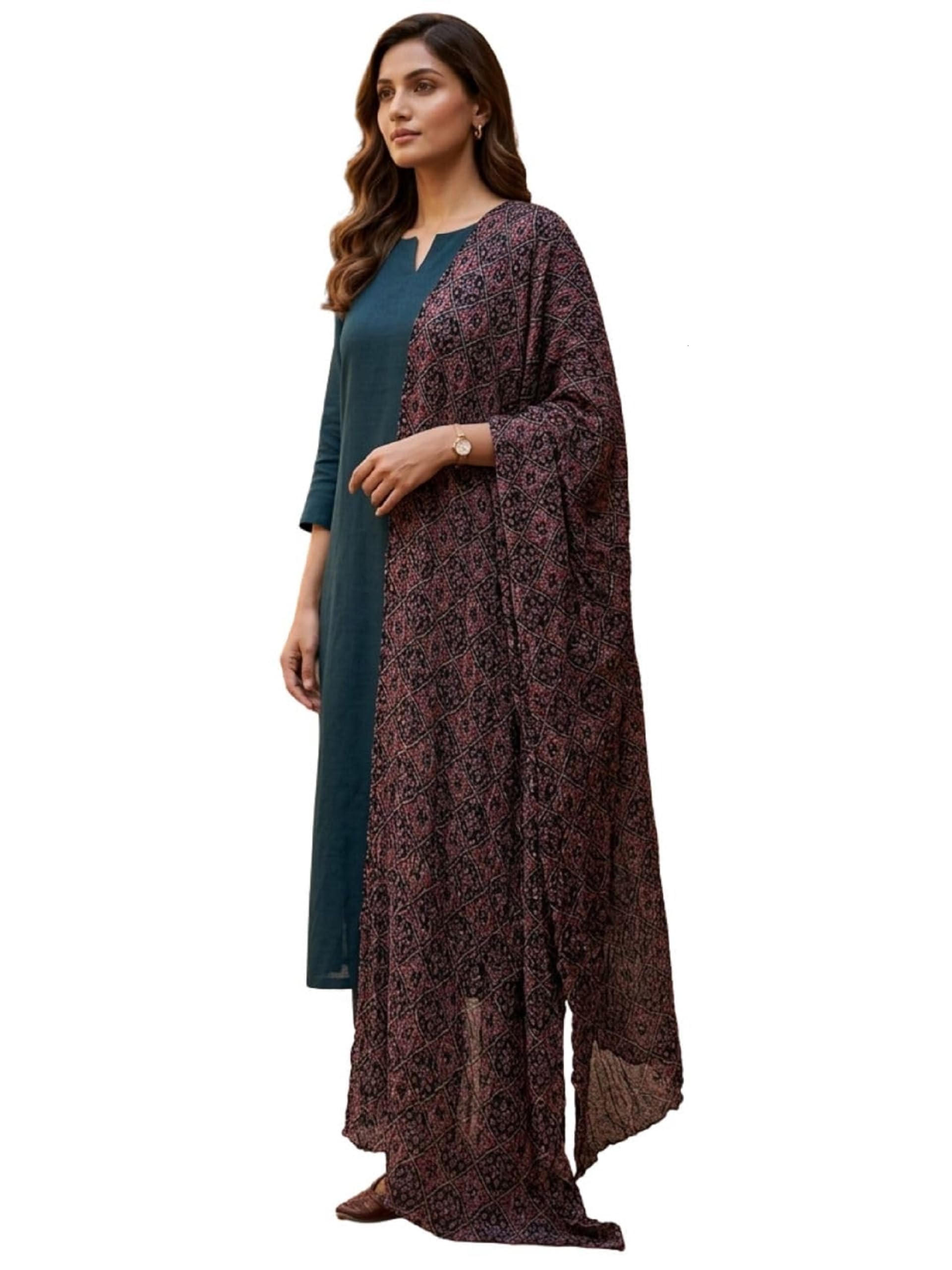 dupatta bazaar Women's Black & Maroon Cotton Kalamkari Printed Dupatta-picture-28