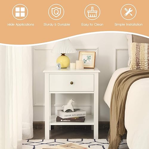 Miniatura 4 de Giantex Juego de 2 mesitas de noche, mesa auxiliar de 2 niveles con cajón y estante de almacenamiento abierto, mesas de noche modernas, mesa Negro