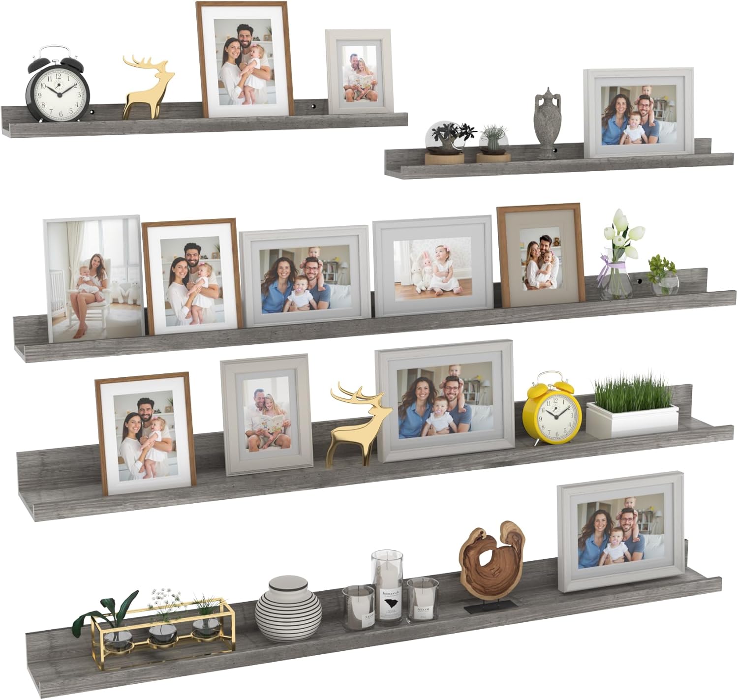 Giftgarden 47 Inch Long Floating Shelves for Wall Set of 5, Grey Wood Wall Shelves for Bathroom, Bedroom, Kitchen, Living Room Storage and Decoration, Gray Wooden Picture Ledge Grey 47"