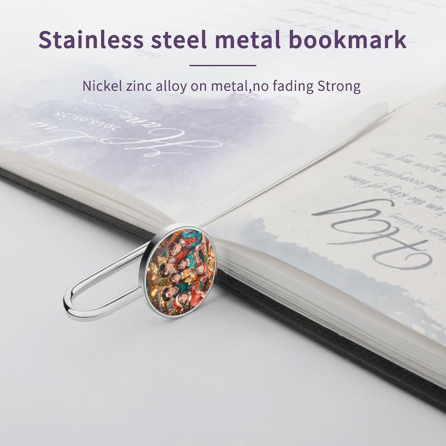 1" Exquisite Metal Bookmark Christmas Themed Clothing Printed Personalized Bookmarks Hook Book Clip Book Accessories for Book Lovers Unique Birthday Gifts image 3