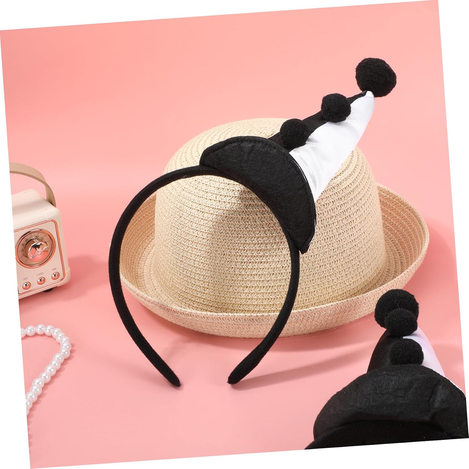 VICASKY Clown Black White Costume Headband Hat Art The Party Accessories Hair Spotty Hats Cylinder 2pcs Band Cartoon Headwear for Parties Masquerades New Year Headband 2026