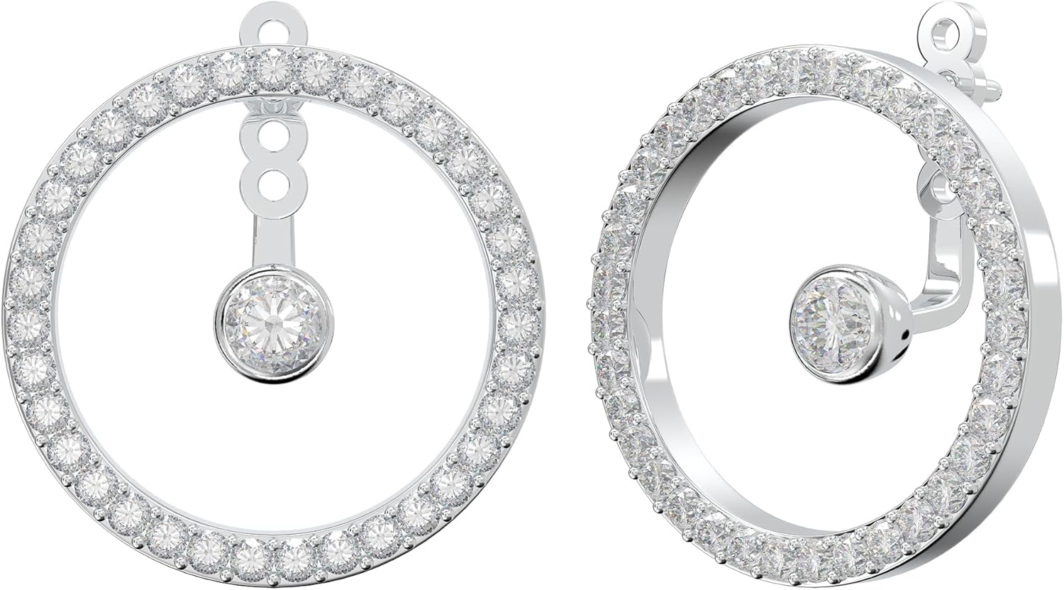 Gold Plated and Cubic Zirconia Removable Jacket Stud Halo Earrings For Women 丨925 Sterling Silver Ear Posts | Elegant Round Hollow Open Statement Geometric CZ earrings 丨Hypoallergenic Graceful Minimalist Jewelry Gift - Image 2