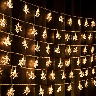 AWQ 100 LED 49 FT Christmas Lights Snowflake String Lights Plug in Fairy Lights 8 Modes Waterproof Extendable for Indoor O...