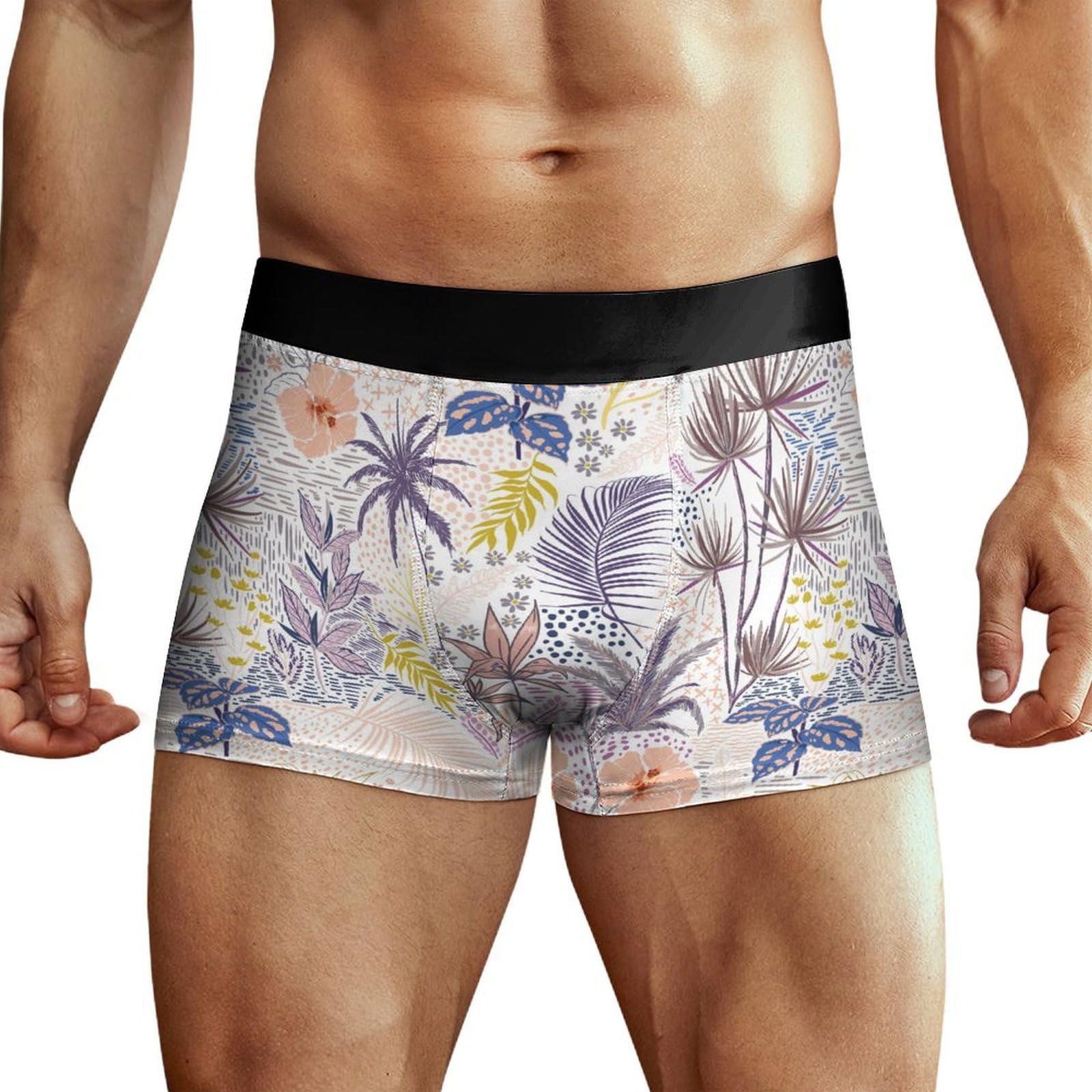 Peiyeety Men's As Pic Exotic Leaves Ultra Breathable Underwear Boxer Briefs With Lightwight Wasitband