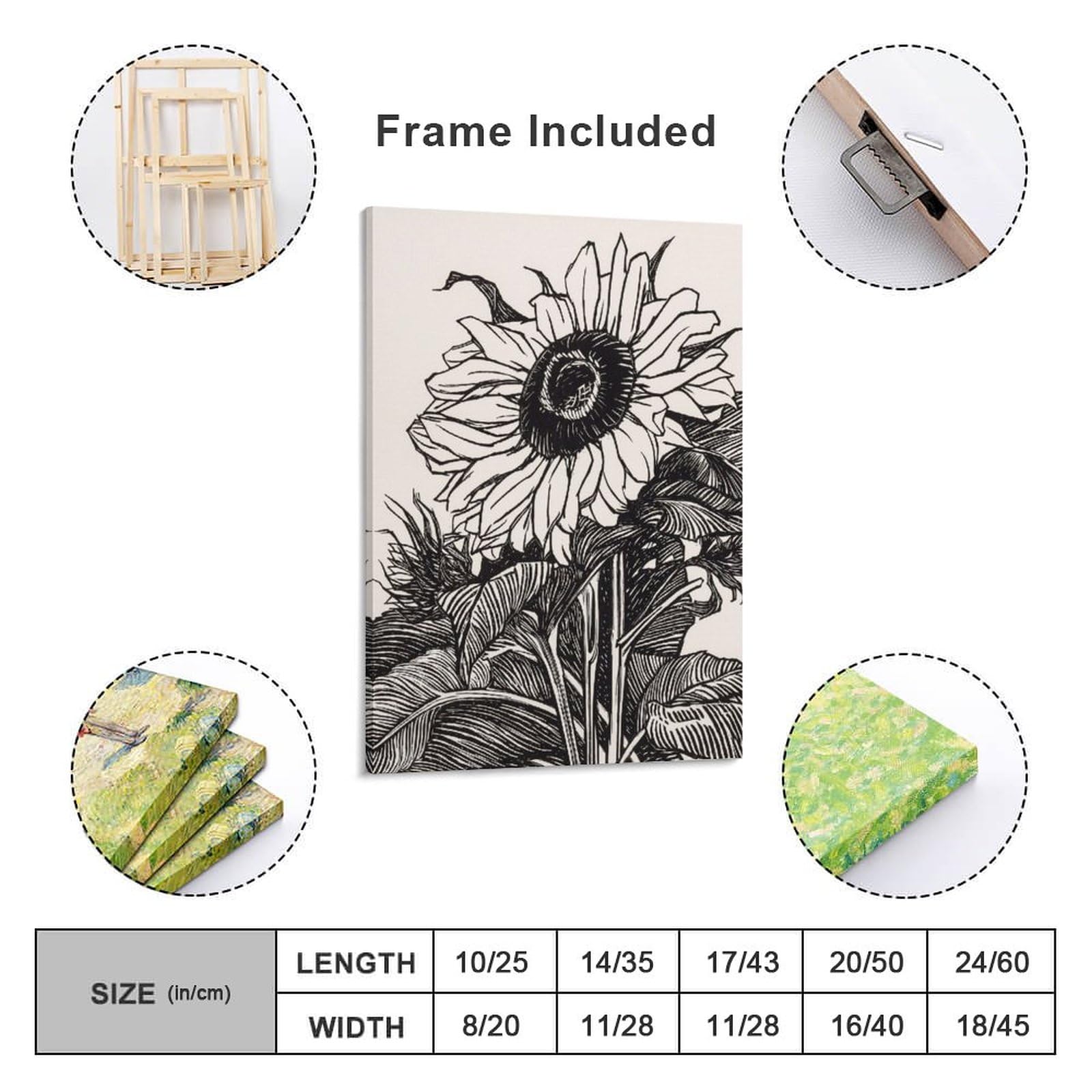 Amazon.co.jp: 絵画 ひまわりの白黒絵画インテリア 絵画 水墨画 漫画の