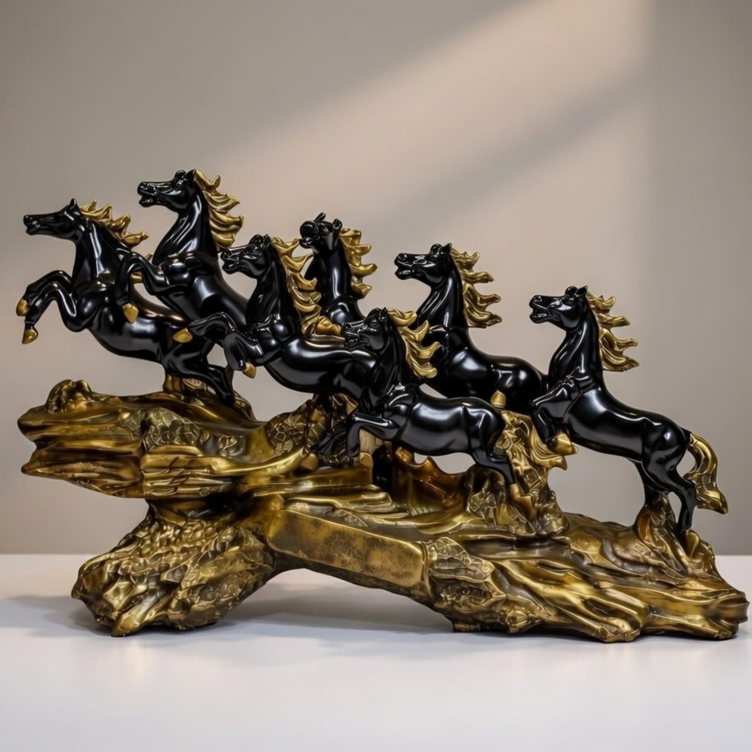 UAG Exports 7 Running Victory Horse Black Gloss Resin Statue | Vastu Feng Shui Showpiece for Home & Office Decor | Symbol of Success, Wealth & Good Luck | Decorative Horse Sculpture on Wave Base discount deal