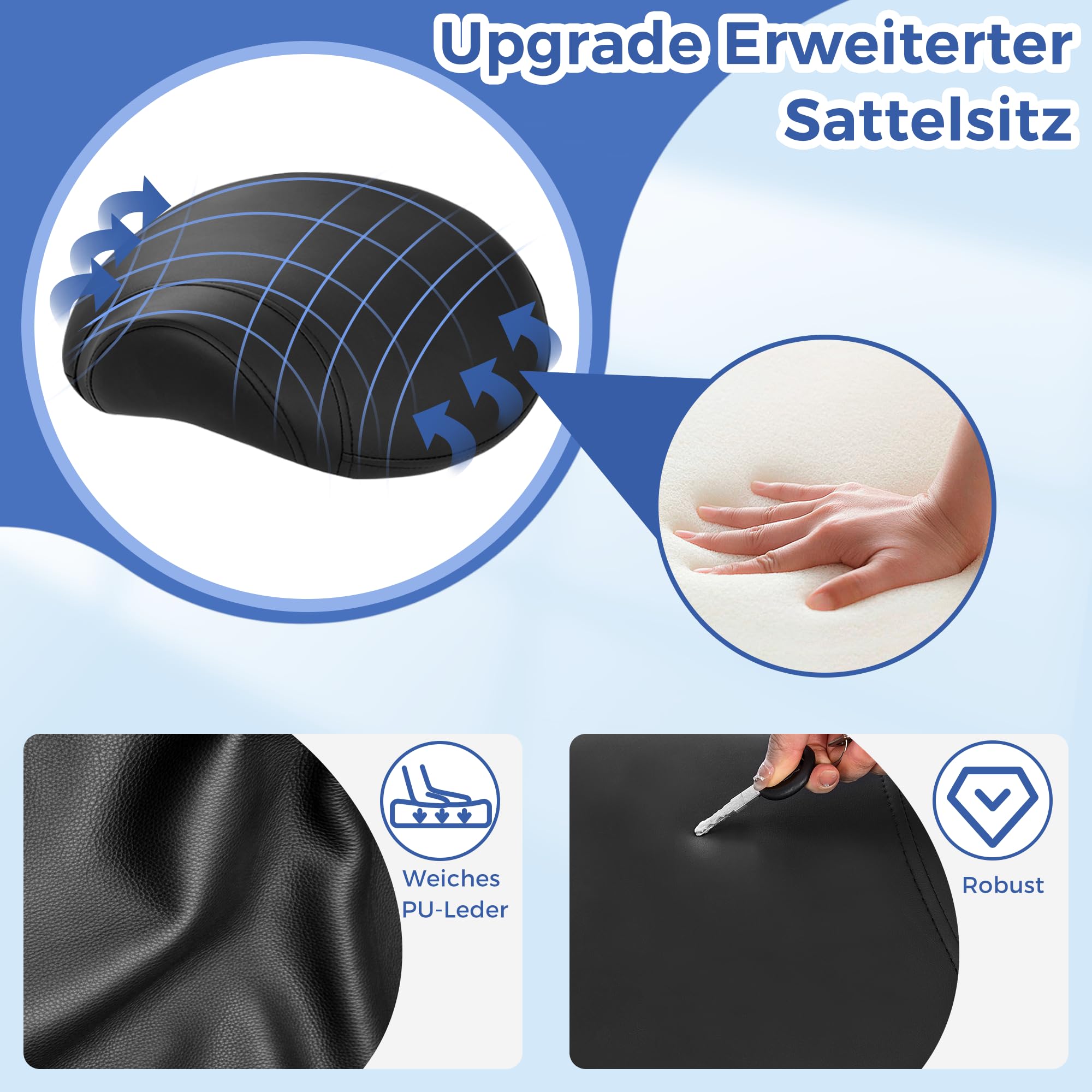 ANWBROAD Sattelhocker mit Rollen 360° Drehhocker Silent-Rollen höhenverstellbar Rollhocker bis 205 kg Ergonomisch Dickes Leder breite Sitz für Schönheitssalons, Salon, Spa und Kliniken Schwarz WSS001B