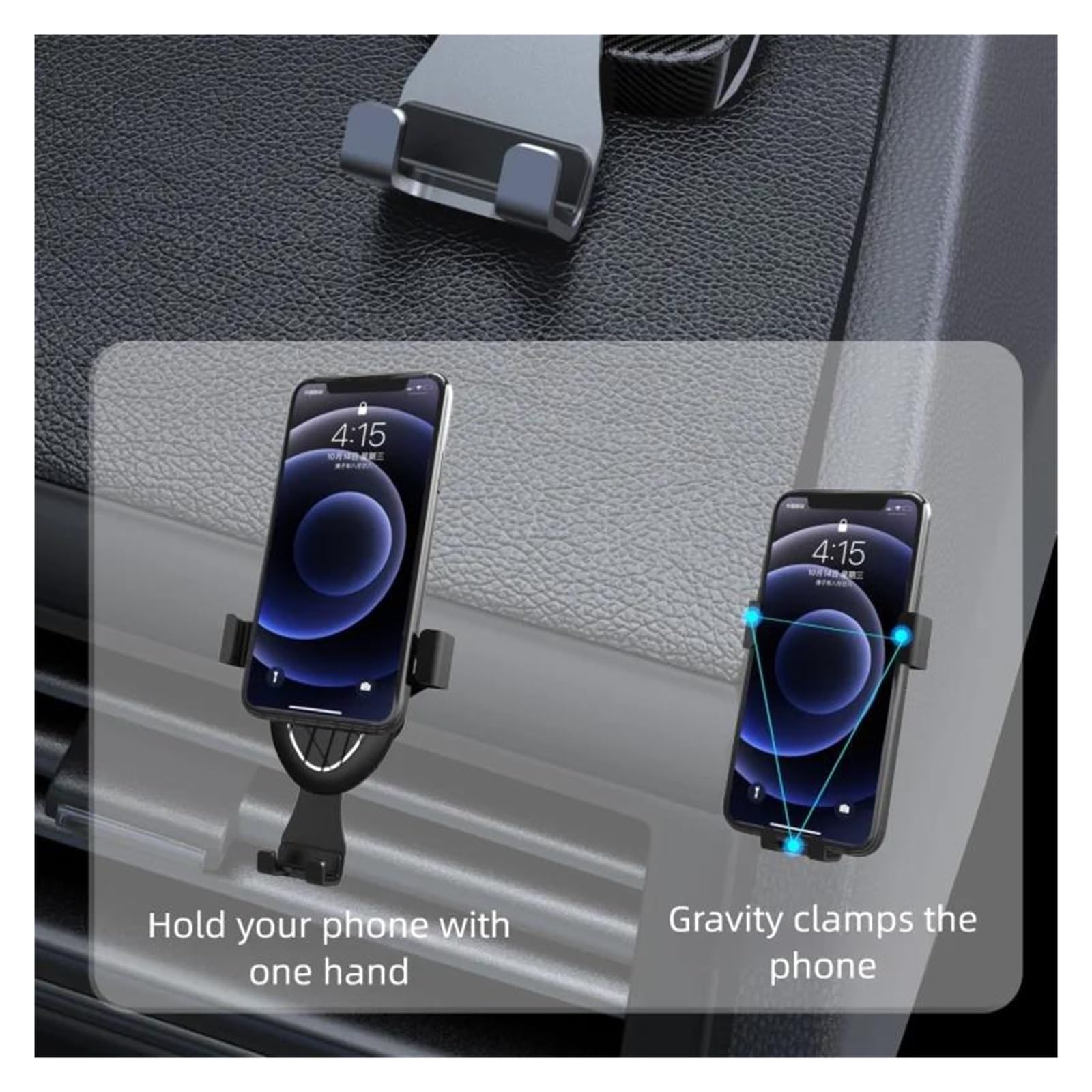 Supporto per telefono da auto con bocchetta di ventilazione, supporto con bloccaggio automatico a gravità per dispositivi mobili da 4,7-6,7 pollici(Metallic surface)
