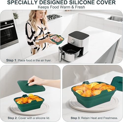 Miniatura 4 de Forros de silicona para freidora de aire plegables, forros reutilizables de 8.2 pulgadas con tapa, frescura de larga duración - Freidoras de aire