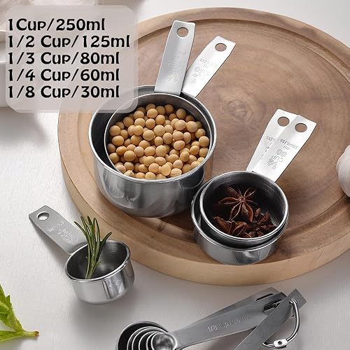Miniatura 2 de Juego de tazas medidoras de acero inoxidable, 5 piezas, herramientas de medición de cocina, para cocinar y hornear, mide ingredientes secos y