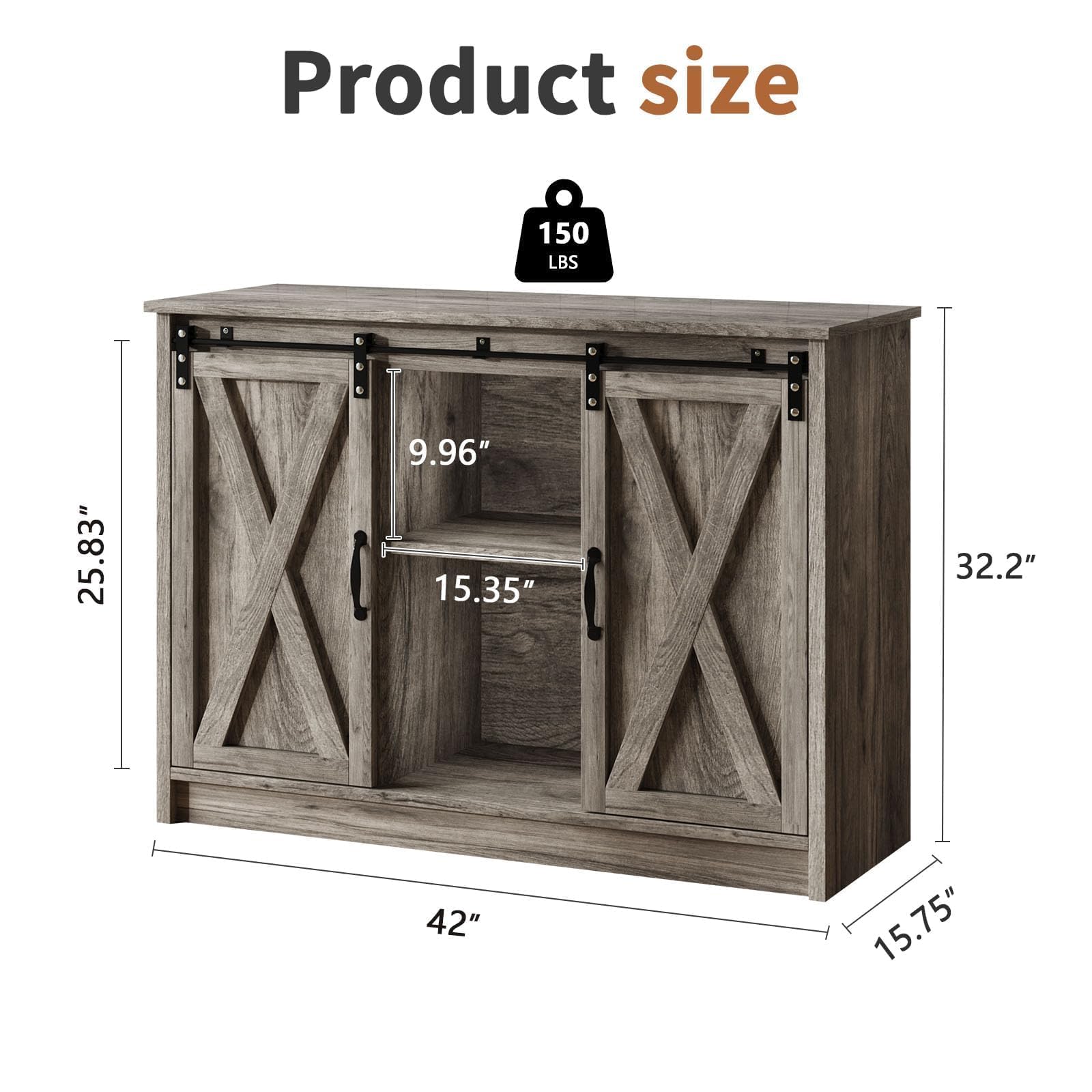 Farmhouse Coffee Bar Buffet Cabinet Sliding Barn Door Adjustable Shelf Grey image 8