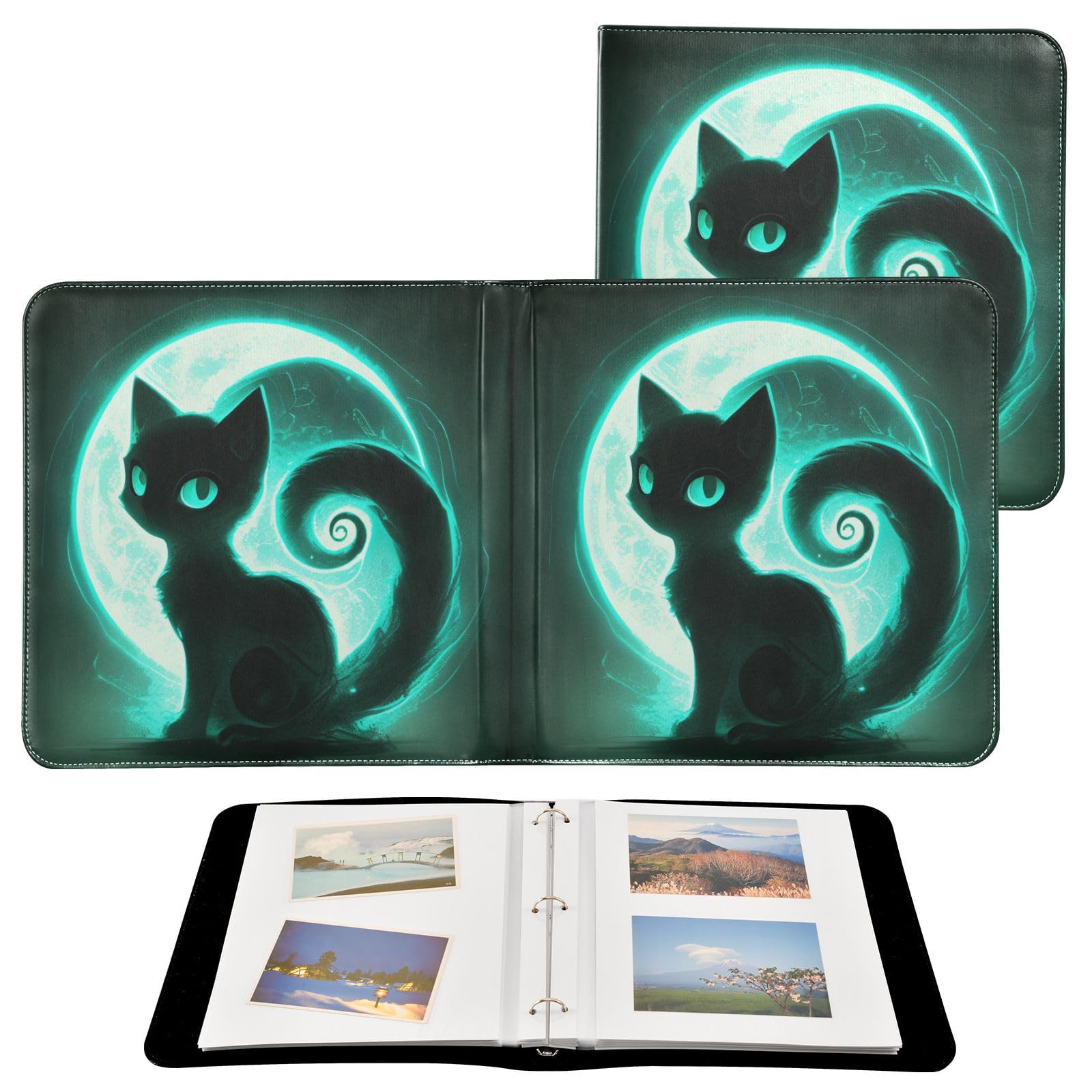 Kigai Cute Cats Photo Album Self Adhesive Scrapbook Album Leather Cover DIY Picture Scrap Book with 20 Adhesive Sheets, 11.8x24x0.8 inch