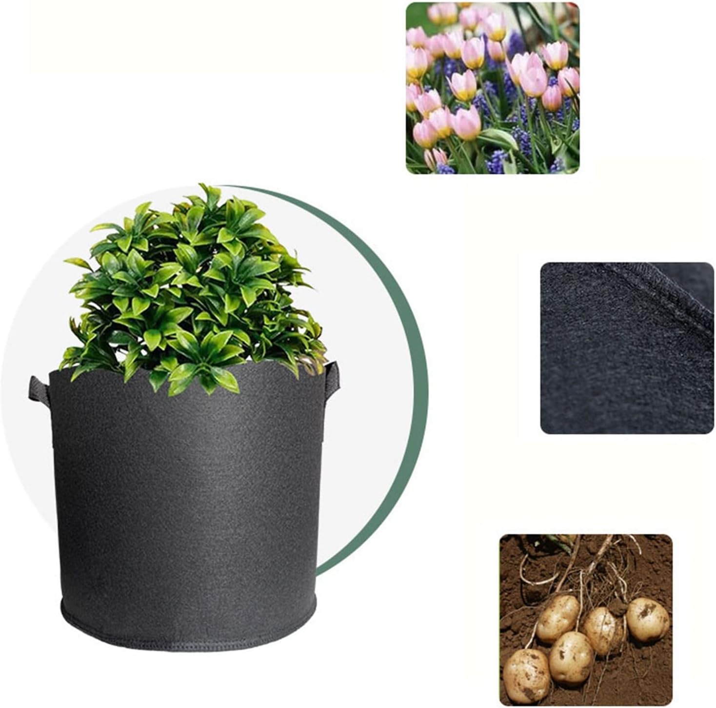 Melairya 2-Pack Grow Bags, Thickened Nonwoven Fabric Pots with Reinforced Handles, Heavy Duty Plant Grow Bag for Gardening (Color : Black, Size : 25Gal(D60*H35cm))