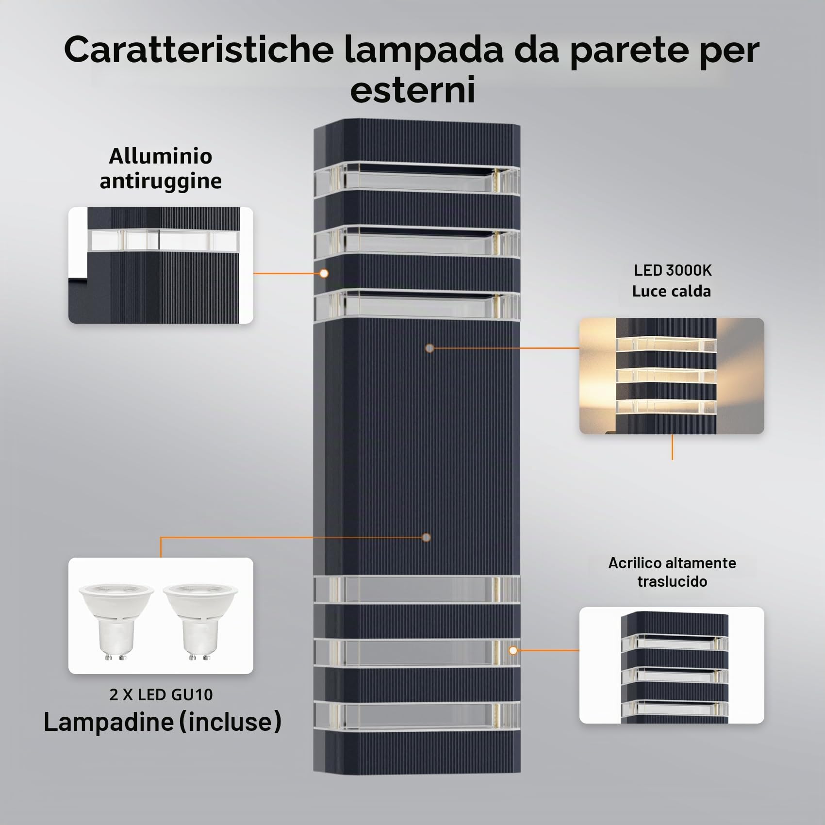 Klighten LED Lampada da esterno, Applique da esterno GU10 Up Down 3000K bianco caldo | IP65 Applique per interni/esterni, balcone, giardino, garage e corridoio|Antracite