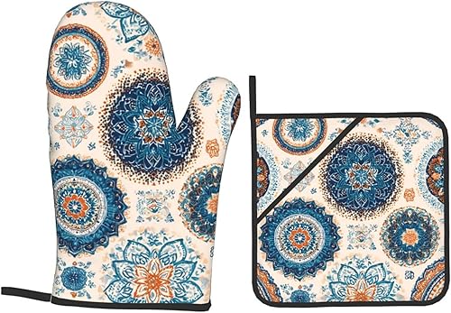 Miniatura 169 de Manoplas de horno y soportes para ollas, arte de mármol blanco y dorado, juego de 4 guantes de cocina resistentes al calor, antideslizantes